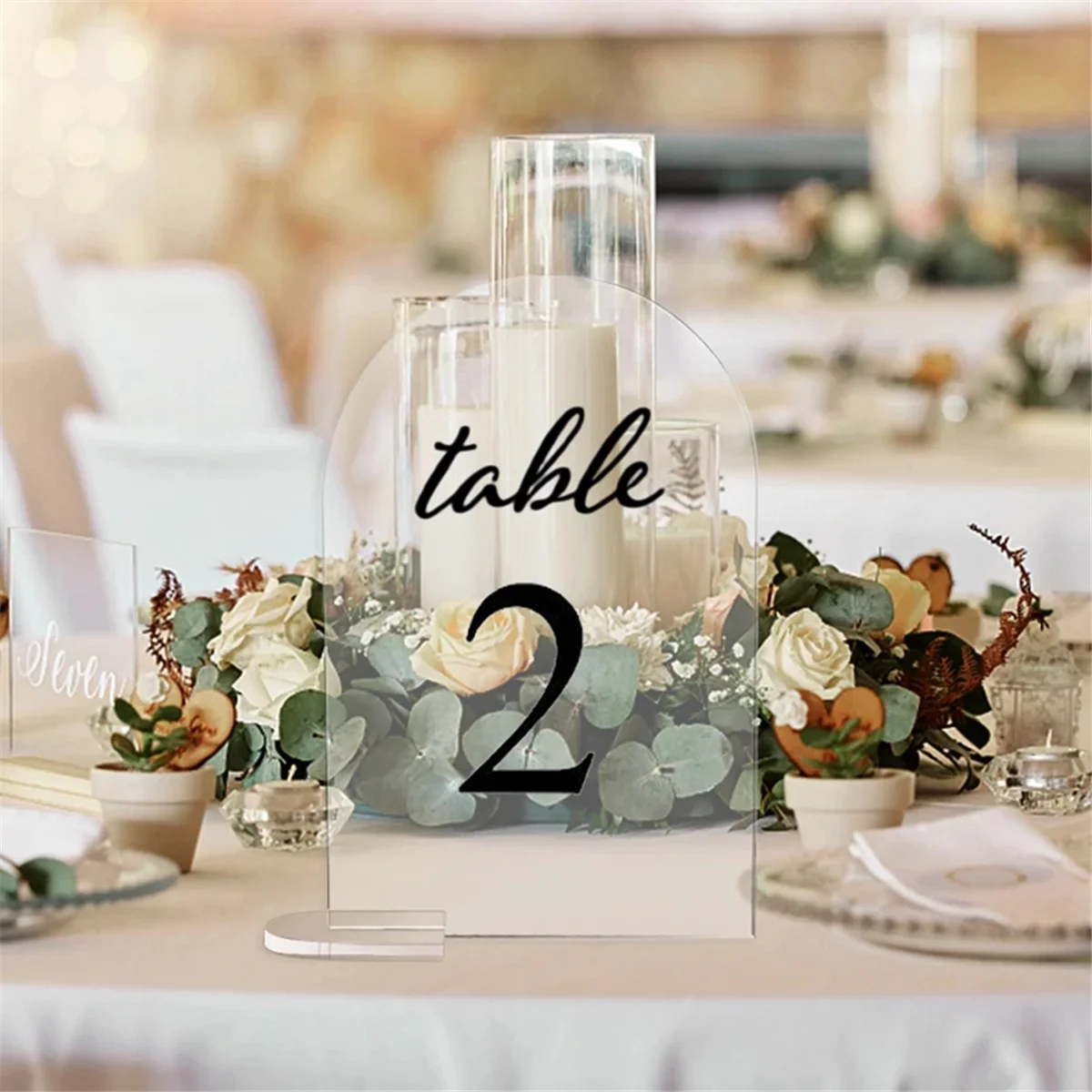

A32P_20PCS Clear Acrylic Sign Arch with Stand Blank Guest Name Tags Wedding Table Number Holder Decoration Supplies