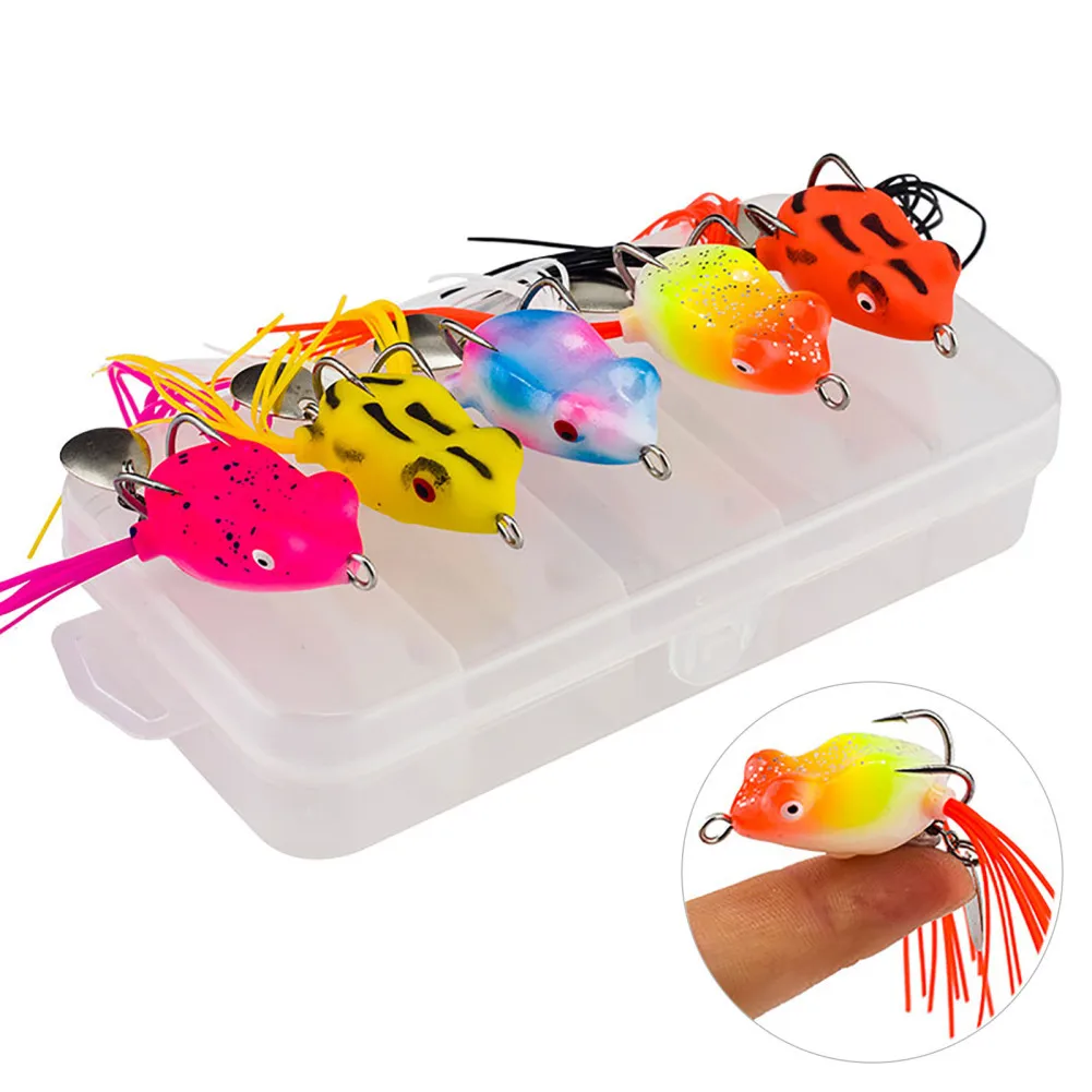 

5pcs 3cm 4.2g Mini Soft Frog Fishing Lure Set 3d Eyes Design Fake Bait With 2 Hook Fishing Tackle