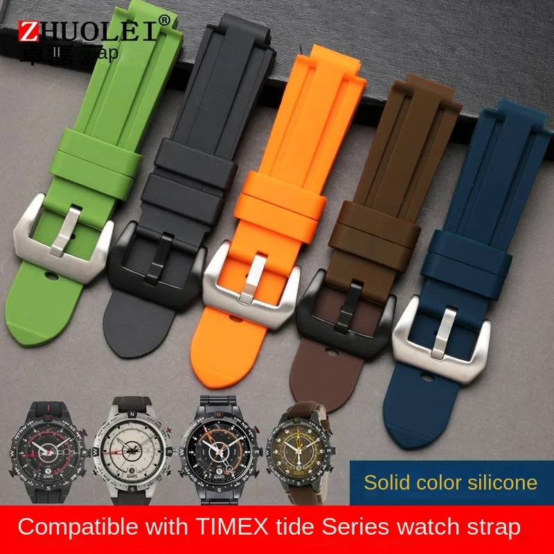 For timex E-tide Compass Wrist band T2N739 T2N720 T2N721 convex mouth 16mm strap waterproof silicone men\'s watchband bracelet