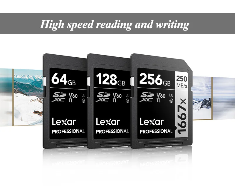 Lexar Professional SD-Karte 1667x 64GB 128GB 256GB SDXC UHS-II V60 Klasse 10 Speicherkarte bis zu 250MB/s 4K SD-Karte für DSLR-Kamera – Detail 1