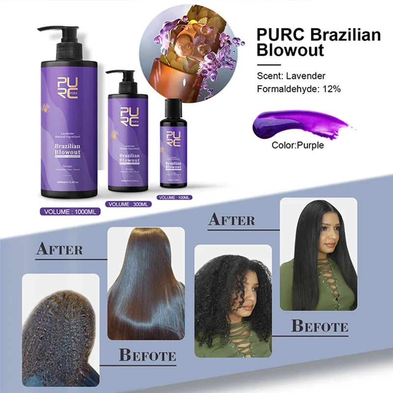 PURC 12% Lavender Keratin Treatment Curly Hair Straightening Smoothing Cream Professional Salon Products 100 ml