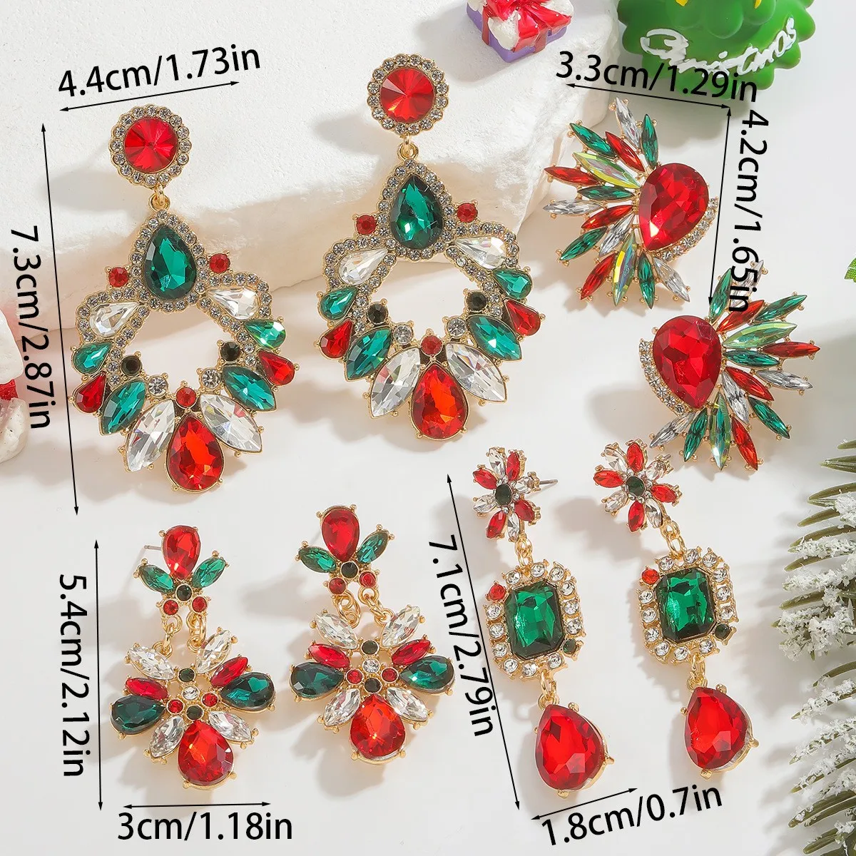 أقراط عيد الميلاد الفاخرة للنساء، أقراط متدلية أنيقة على شكل زهرة/أجنحة من حجر الراين، هدية مجوهرات عصرية لامعة للعطلات #6