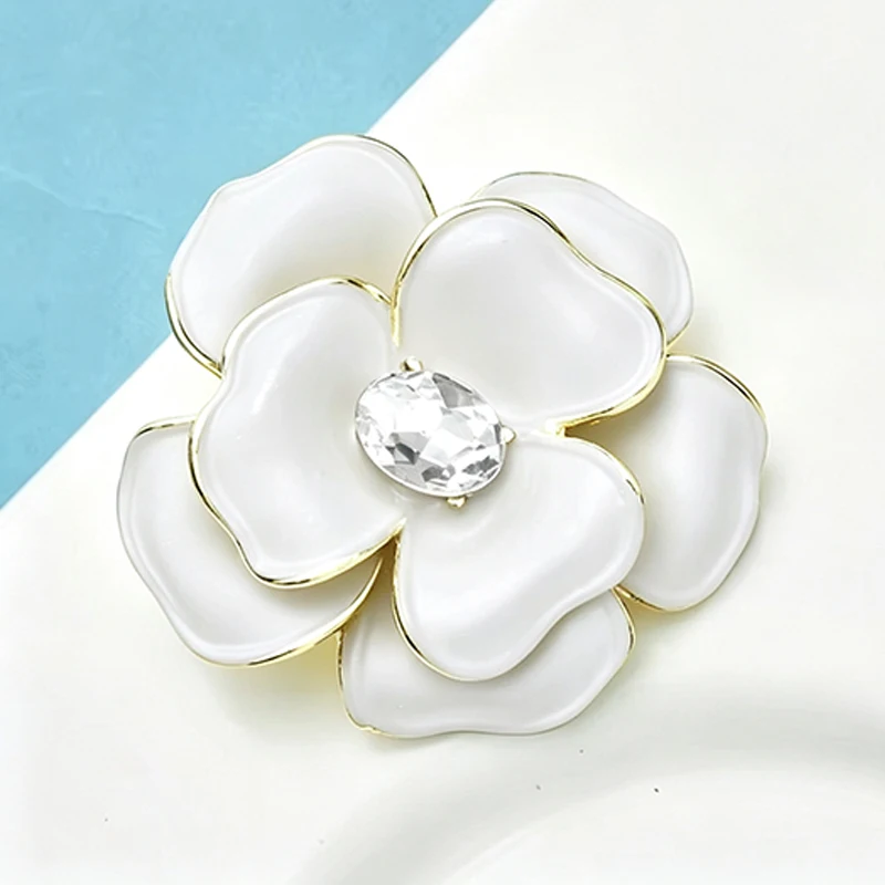 Wuli&baby Classical Camellia Flower Brooches For Women Unisex 2-color Enamel Beautiful Flowers Plants Party Office Brooch Pins