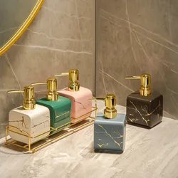 Luxury Gold Plated Marble Ceramic Lotion Bottle Portable Shampoo Moisture Bottled Sanitizer Soap Dispenser Bathroom Accessories