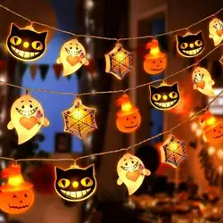 1PC 10/20LED Halloween 3D Pumpkin Specter Ghost Spider Web String Lights Theme Party Atmosphere Light Battery Operated For Home
