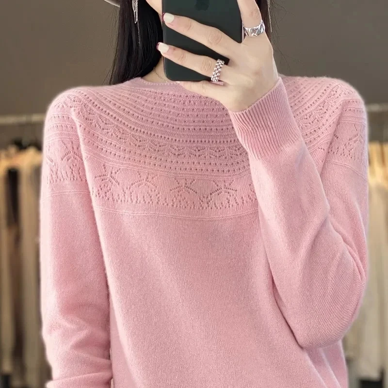 100% sweater women's first-line ready-to-wear cashmere sweater women's loose knitting autumn and winter western style solid colo