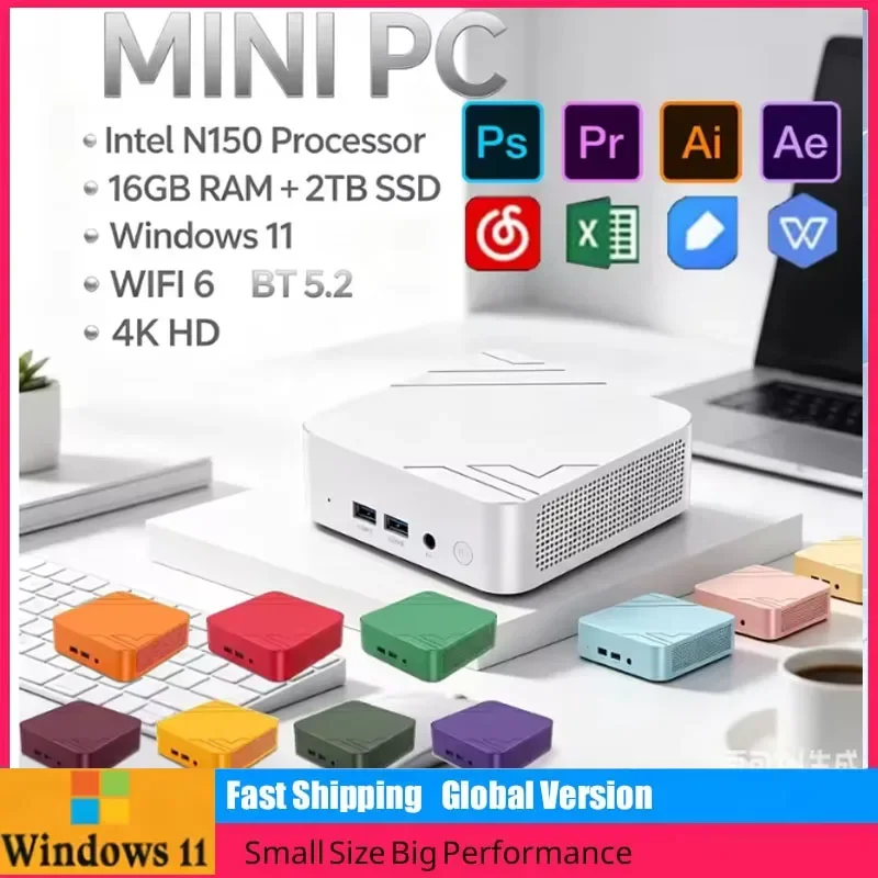 インテルn150ミニpc-windows11-16gb-2tb-ssd-wifi6-bt52-4k-uhd-ポータブルワークステーション-ゲーミングストリーミング＆ビデオ編集用