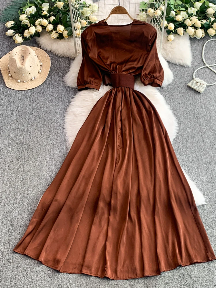 Été 2025 femmes ceinture taille a-ligne Dr Bubble Sve v-ne imprimé léopard Maxi Dr coréen Sle taille haute Midi Dr