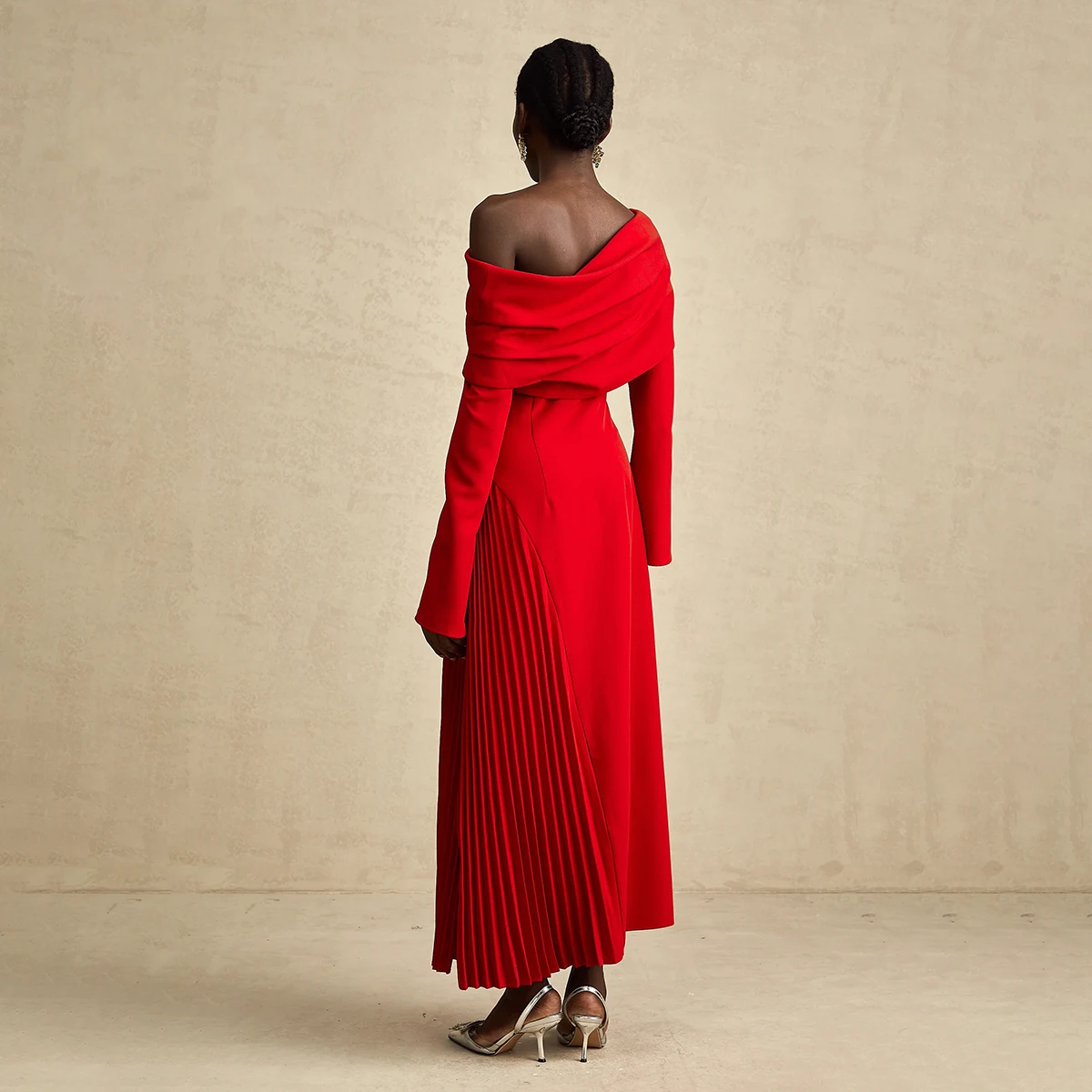 Bjtz 2026 primavera outono novo feminino marrom gola alta em camadas plissado vestido de babados primavera verão casual praia festa elegante