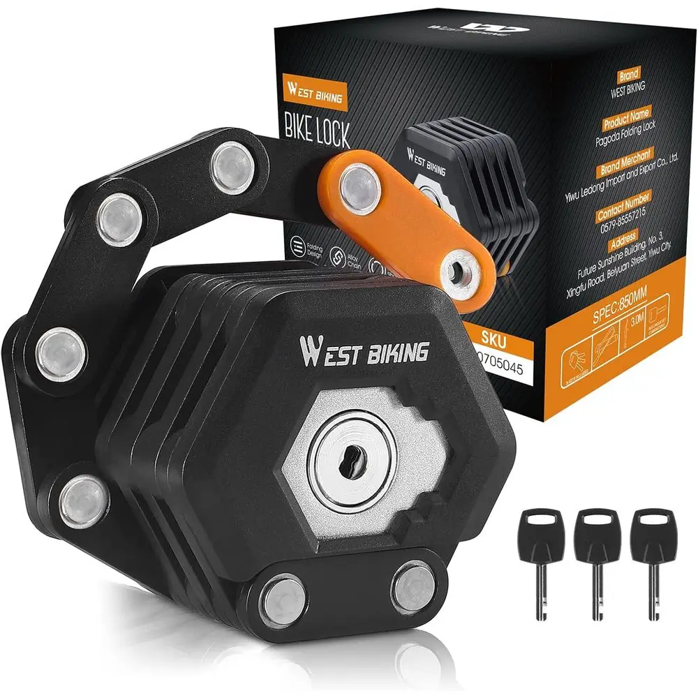 

Compact High-Security Bike Lock with 3 Keys, 2.8T Chain for Anti-Theft, Suitable for Scooters and Bikes with Bracket