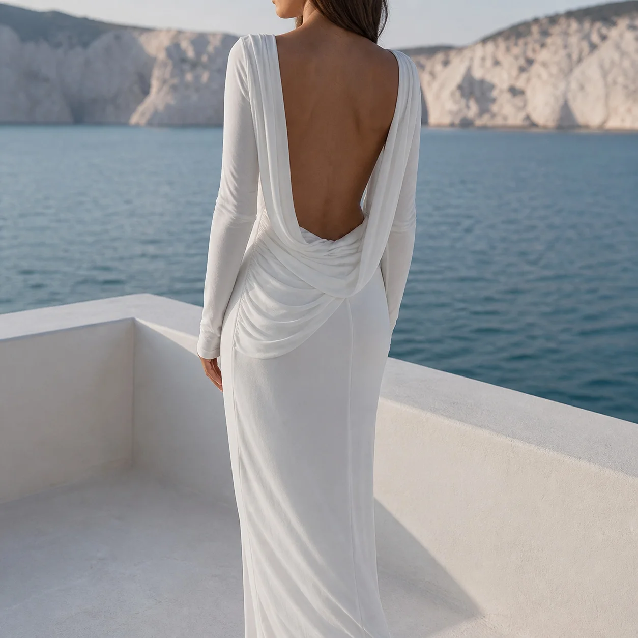 Women's Backless Long Sleeve Bodycon Pencil Dress for Wedding Guest Elegant Party Prom Wedding Party Guest Wedding Long Length