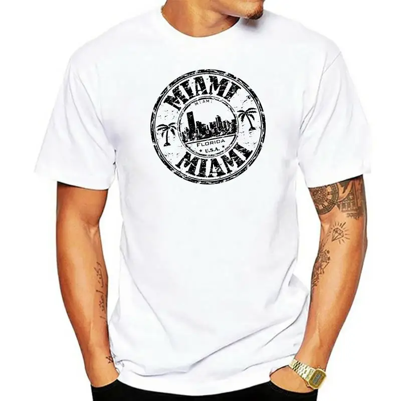 Men T-shirt Lowest Price 100 % Cotton Miami Florida Palms Beach Stamp Vintage T-shirt For Men - 0177