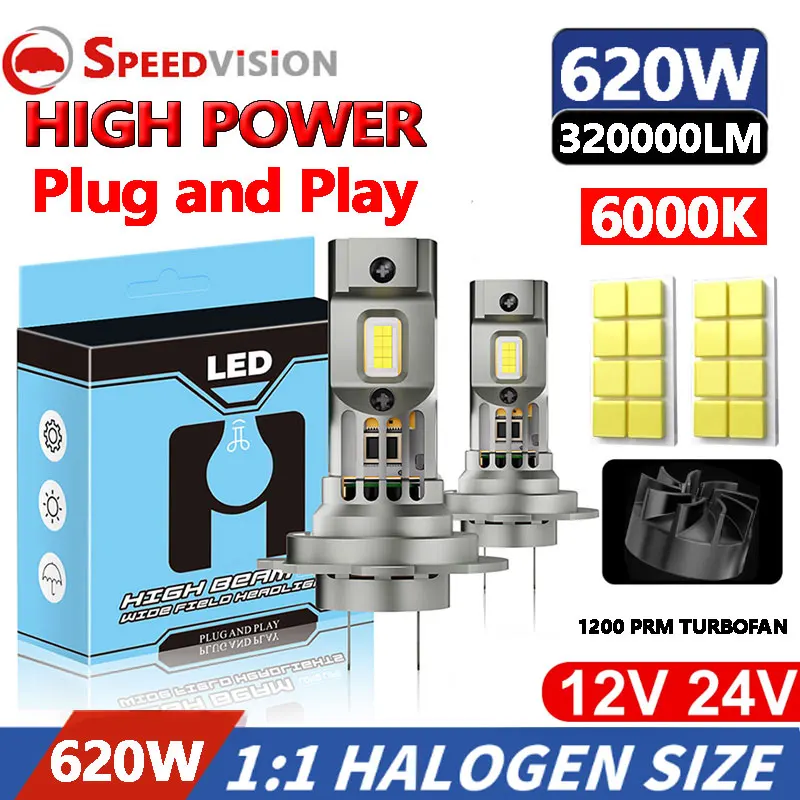 

H7 Led Wireless 620W H7 1:1 Led Canbus 3570 CSP Chip Car Headlight Bulbs Plug and Play Mini Auto Lamp Turbo Led Headlamp 6500K