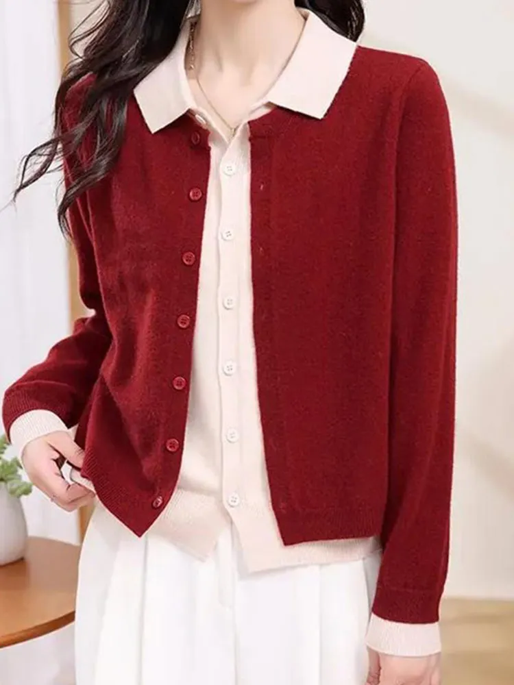 

Корейский вязаный шерстяной кардиган, повседневный длинный све, лоскутный дизайн, утягивающая верхняя одежда, Новое поступление, женский модный свитер