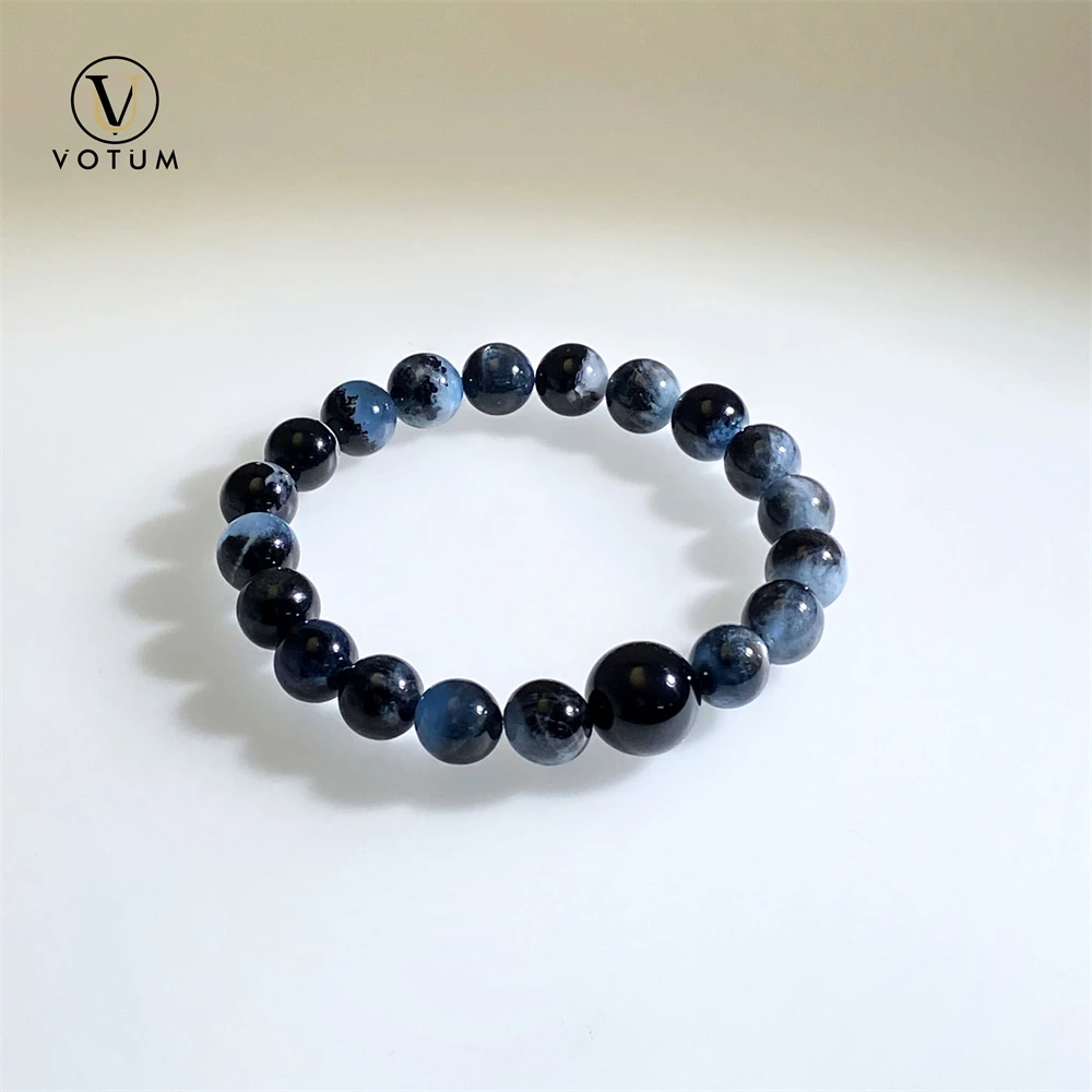 

Votum 9m Natural Evil Blue Aquamarine Beaded Bracelet for Men Black Tourmaline Energy Protection Dad Wrist Bracelet GiftJewelry