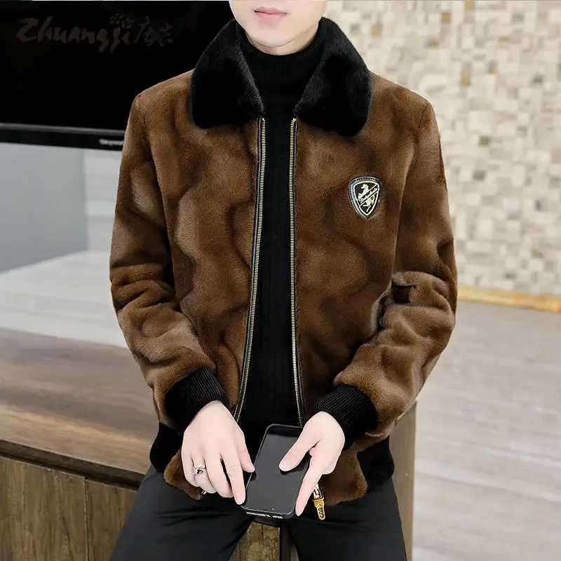 Winter New Men Faux Fur Coat High-End Mink Fur Slim Jacket Young and Middle-Aged Fashion Casual Large Size Short Outwear