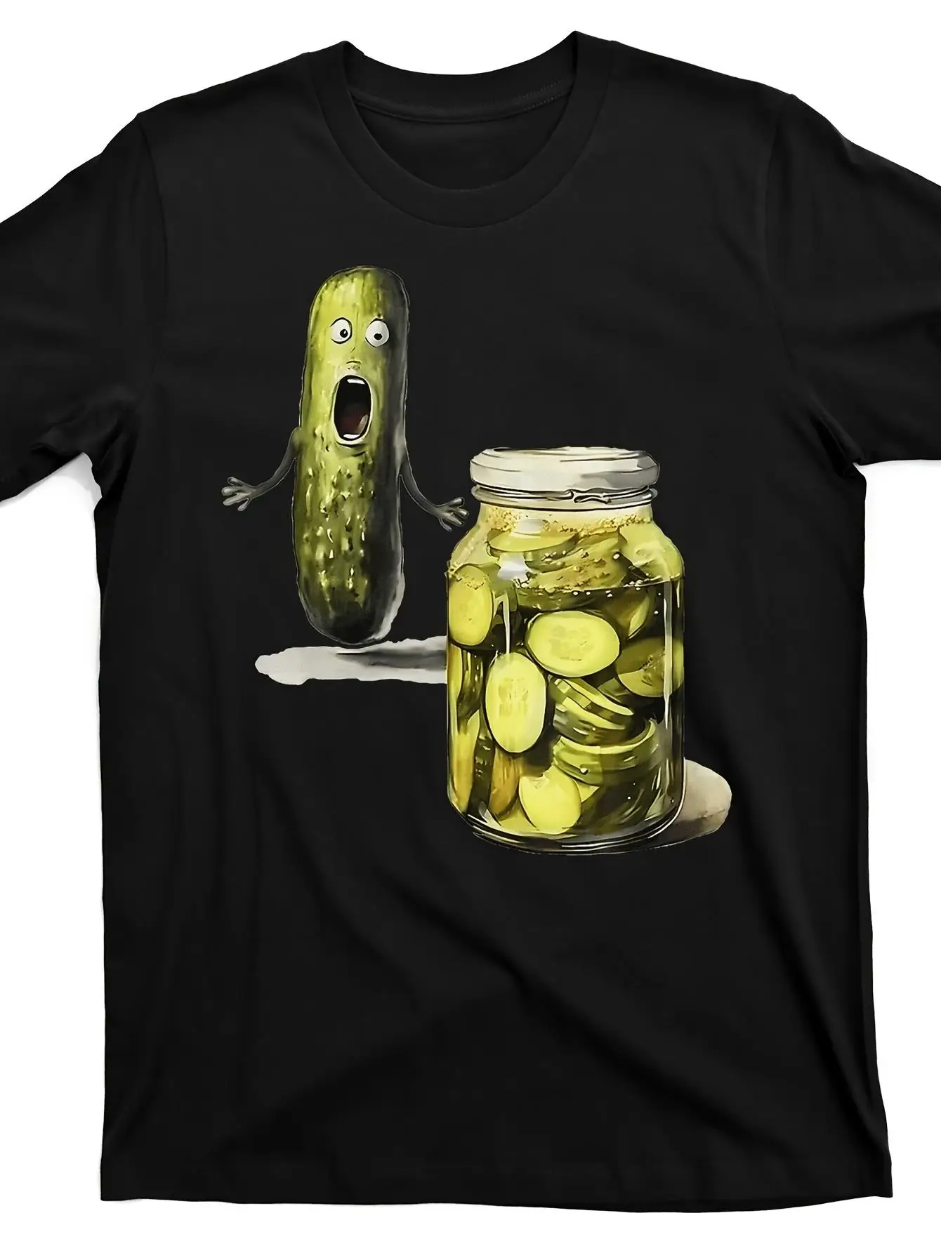 Men's Funny Pickled Cucumber Jar Pattern T-Shirt - Surprise Pickled Cucumber Design Short Sleeve T-Shirt, Soft and Breathable Casual Shirt, Novelty Gift for Pickled Cucumber Enthusiasts, Humorous Apparel for Casual Outfits (Regular Fit)
