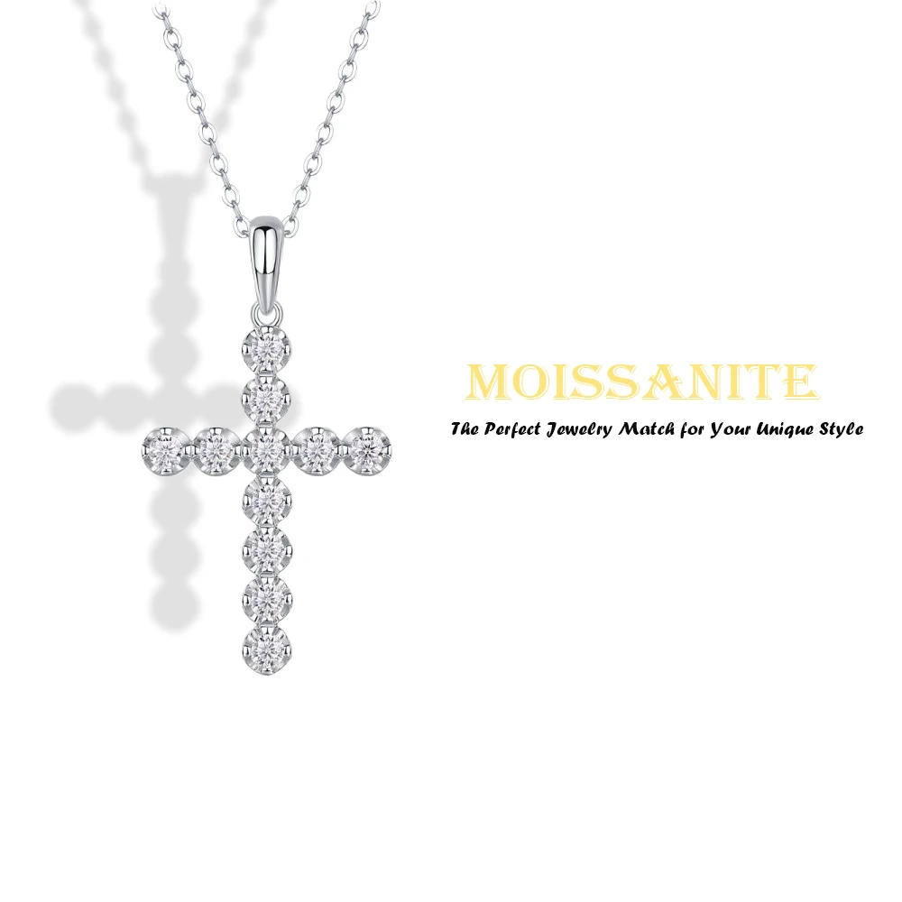 

2.5mm D Color Real Moissanite Cross Necklace for Women, S925 Sterling Silver, Sparkling Jesus Pendant Necklace.