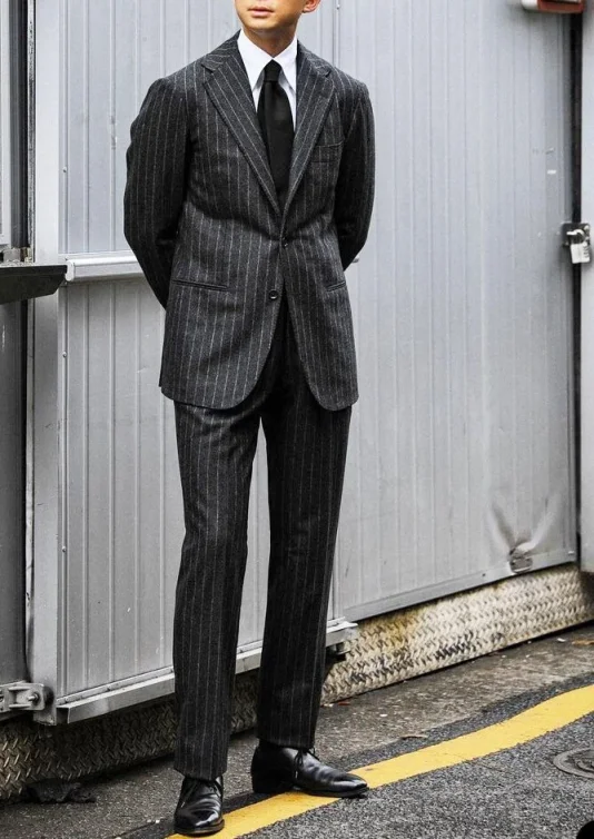 Vinatge Wedding Tuxedos Pinstripe 2 Piece Set Jacket Pants Men Suit Classic Fit Notched Lapel Groom Blazers Customized