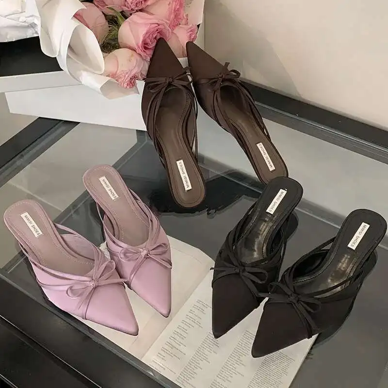 

Новые роскошные женские шлепанцы на низком каблуке, женские туфли-лодочки, модные женские шлепанцы на каблуке с узлом-бабочкой, сандалии, обувь