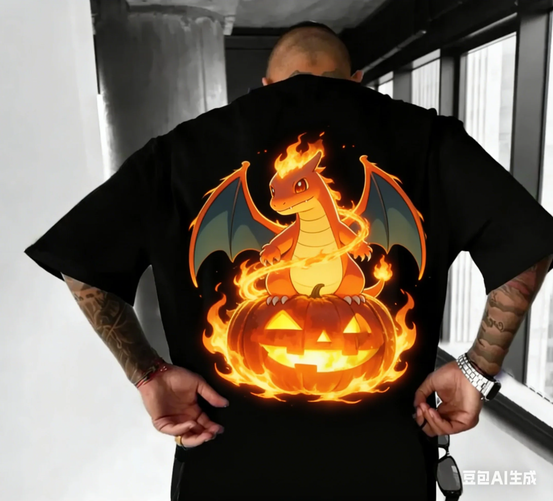 

Футболка оверсайз из плотного хлопка с коротким рукавом и спущенным плечом, серия Pokémon Legendary Beast, в американском уличном стиле, темная расцветка, парная модель