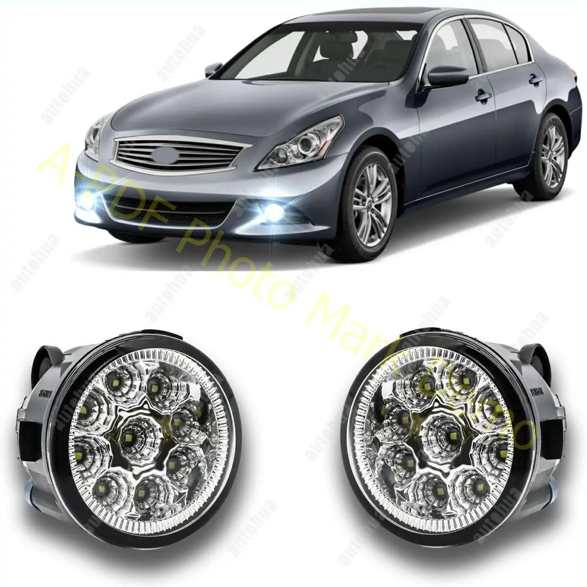 

LED Fog Light for Infiniti G37 2010-2013 - Pair Bumper Driving Lamp Replacement Assemblies, 55W 6000K White, Plug and Play