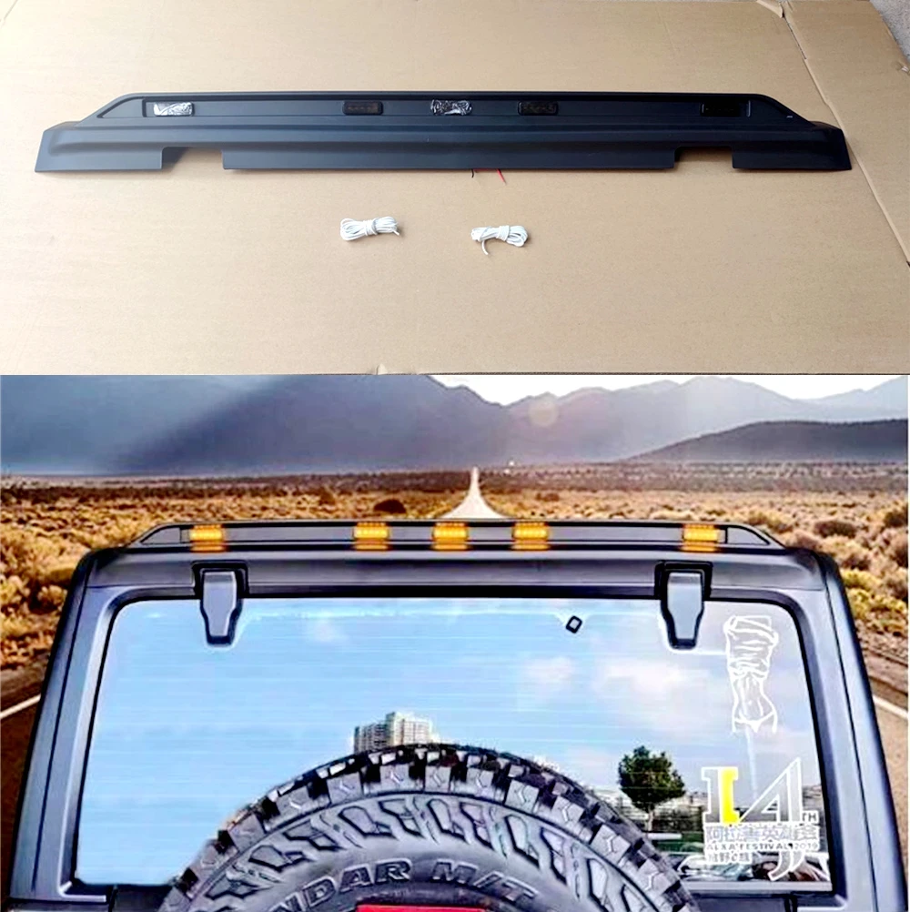 Samochód tylny Spoiler skrzydło ogon oświetlenie LED na dach hamulca lampa kierunkowskazu z kabel adapter do Jeep Wrangler JK 2007-2017 JL 2018-2020
