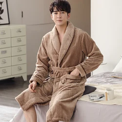 Inverno Super addensare flanella Double-side Plus peluche accappatoio caldo uomo Casual allentato solido scollo a V indumenti da notte Comfort Shower Robe