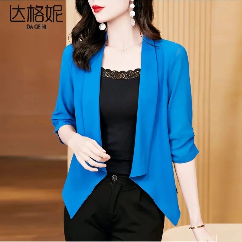 2024 Spring/Summer New Irregular 3/4 Sleeves Thin Sun Protection Clothing Women\'s Fashion Chiffon Air Conditioning Shirt Shawl