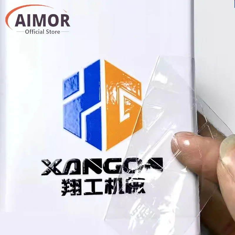 AIMOR Crystal Label Custom UV Transfer Stickers Self-adhesive Logo Metal Label Pressure Sticker Tear Film Word Custom