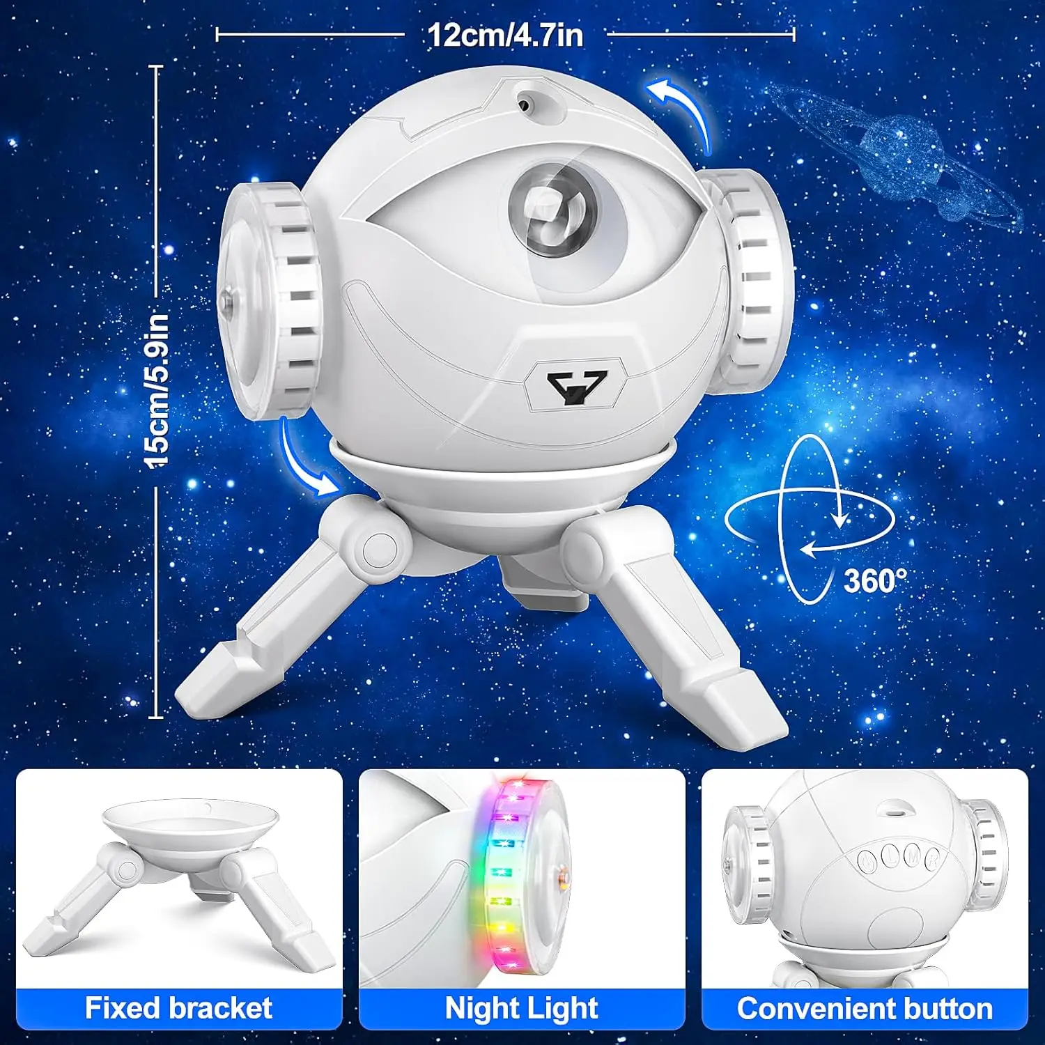 Projecteur de veilleuse ciel étoilé, lumière d'ambiance de vague de nébuleuse de galaxie, 360 °   Lampe d'ambiance rotative pour la décoration de la chambre à coucher, cadeau cool pour enfants