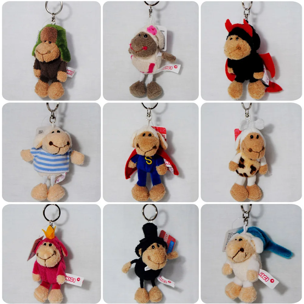 Cartoon Animal Schnauzer Dog Lion Tiger Sheep Frog Monkey Pendant Bag Decoration Key Chain Plush Toy Stuffed Doll Girl Boy Gift