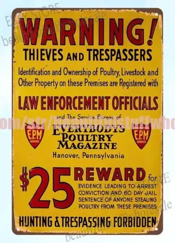 farm poultry livestock Warning Thieves And Trespasser metal tin sign art online