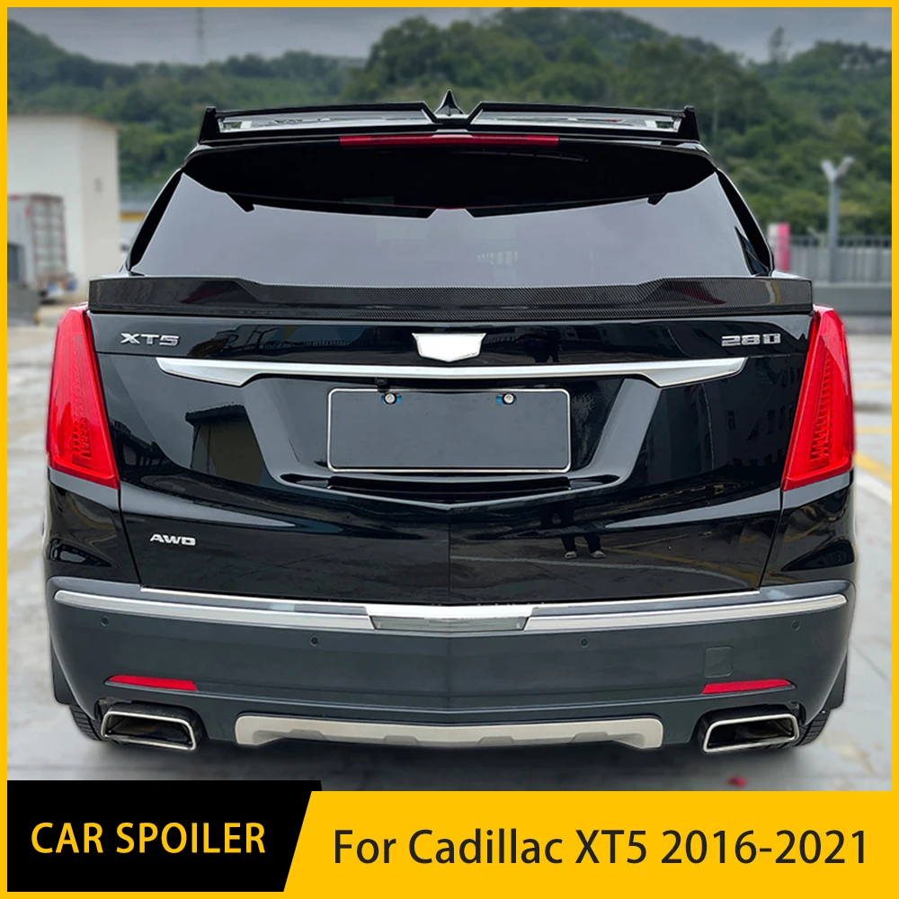 For Cadillac XT5 Car Rear Lip Spoiler Trim Black Carbon Tail Trunk Wing 2016 2017 2018 2019 2020 2021 Luggage Compartment Tail