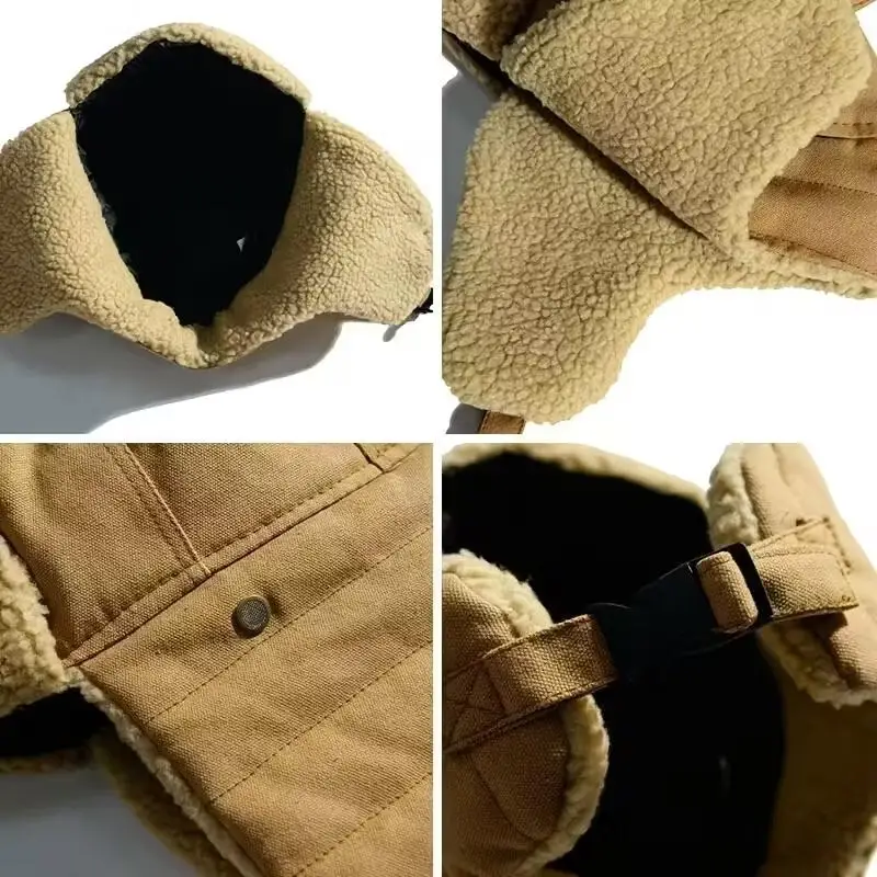 Lei feng chapéu masculino inverno engrossado proteção para os olhos chapéu de lona feminino quente cashmere à prova de vento proteção de ouvido chapéu esqui
