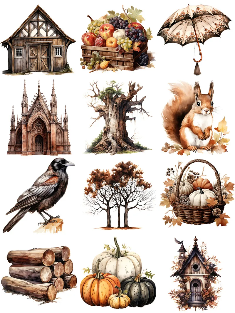 12Pcs/Pack Vintage Gothic Autumn Sticker DIY Craft Scrapbooking Album Junk Journal Decorative Stickers