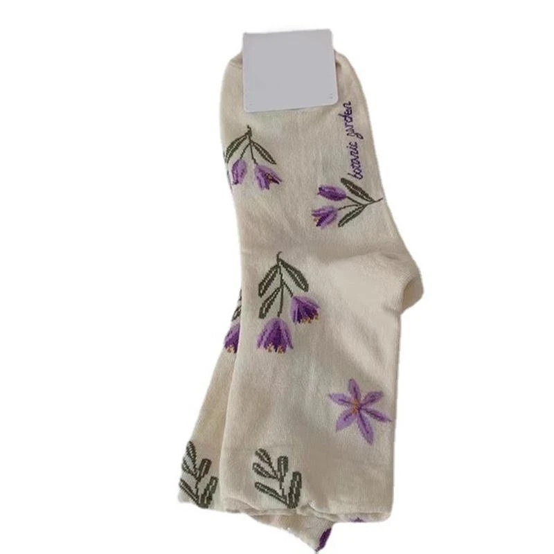 

Женские милые носки для девочек, маленькие чулочно-носочные изделия средней длины с цветочным принтом для колледжа, 15UB