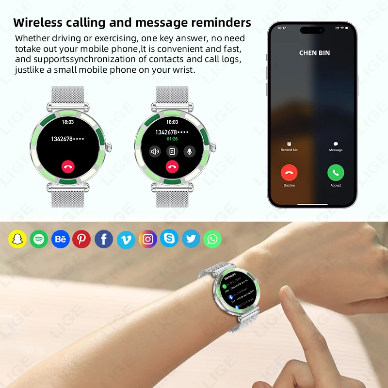 LIGE New Fashion Smart Watch Women Bluetooth Call Custom Watch Dial Heart Rate Sleep Health Monitor Waterproof Ladies Smartwatch