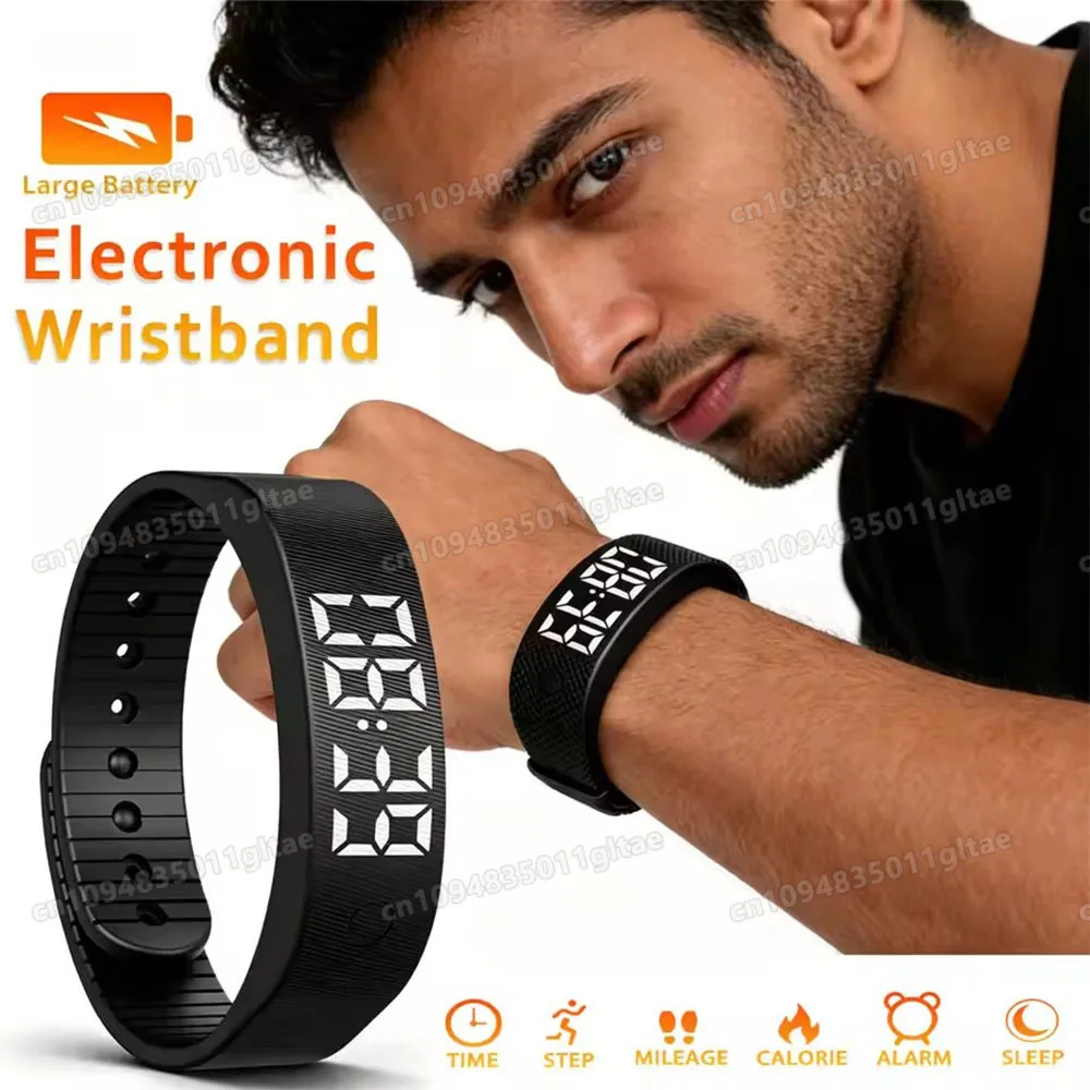 New LED Digital Alarm Clock Watch Adjustable Snooze-proof Alarm Bracelet with Running Pedometer Waterproof Vibrating Alarm HW12