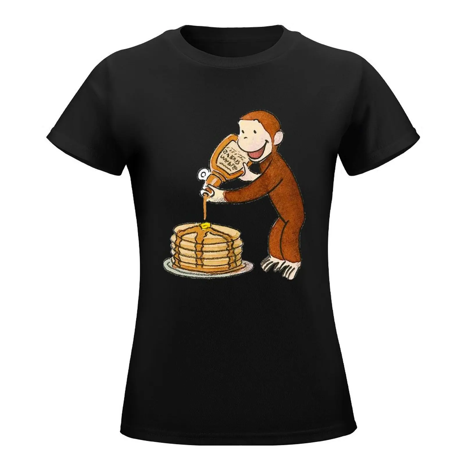 Curious George making pancakes T-Shirt blanks animal print shirt for girls t-shirt dress for Women sexy