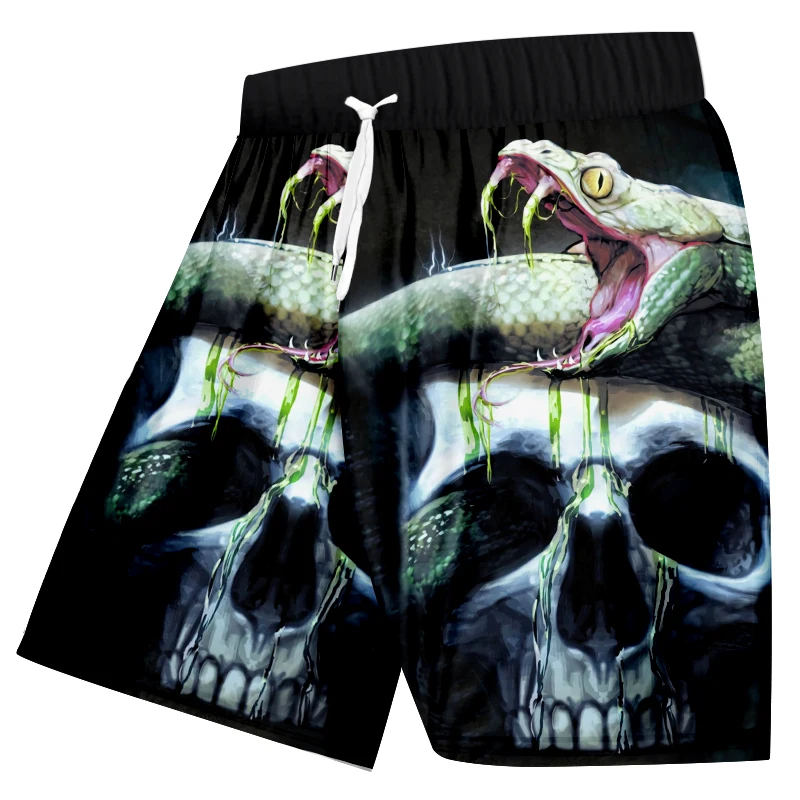 Herren-Badehose mit 3D-Totenkopf-Print, Strandshorts, schnell trocknende Outdoor-Freizeit-Sportshorts, Badebekleidung, modische Herrenshorts – Detail 10