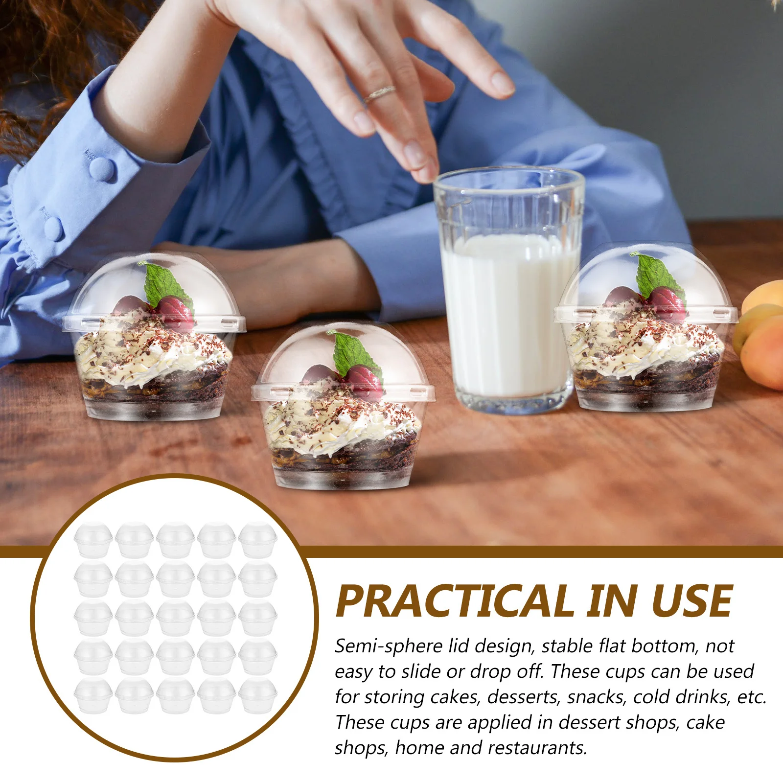 

25Sets Clear Plastic Dessert Cups Lids Not Easy to Slide Drop Off for Daily Use Plastic Cups with Lids