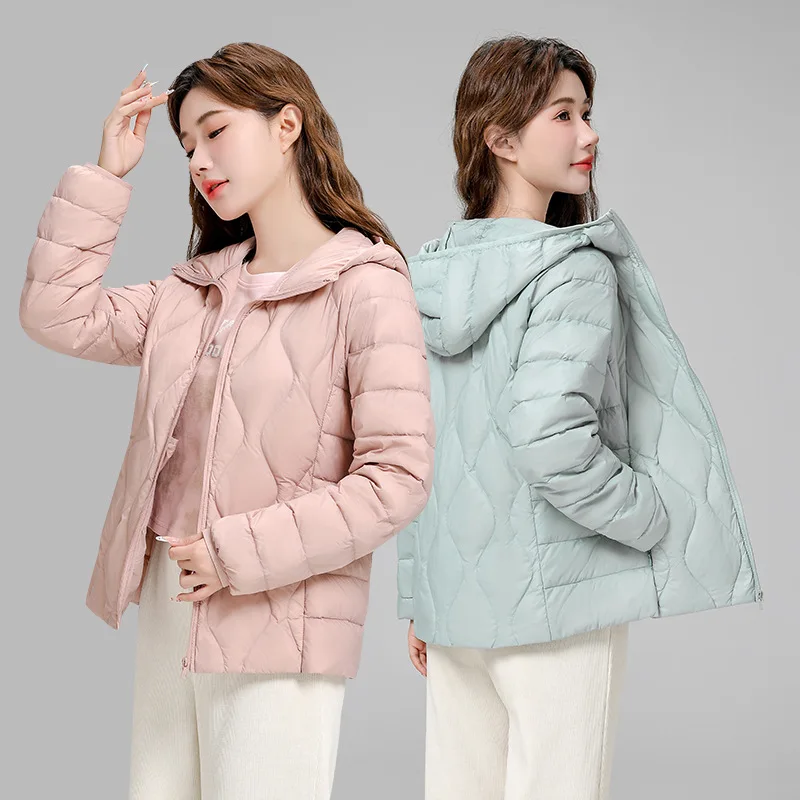 Mulheres leves jaqueta moda casual pato branco para baixo jaquetas para mulher quente fino portátil outerwear JK-050