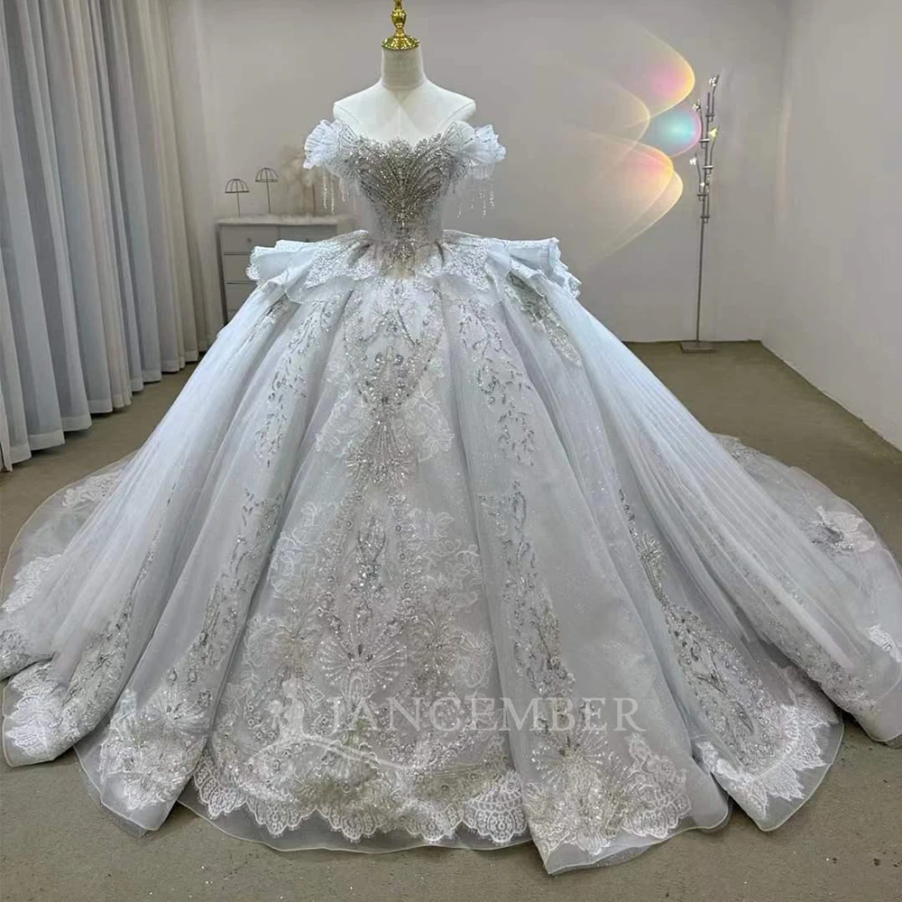 

Customized Charming Scoop White Wedding Dress 2025 Ball Gown Floor Length Court Train Organza Bridal Gown vestidos de novia boda