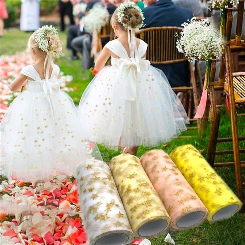 6inch 10Y Tule Roll Organza Star Foil Chair Sash Bow Spool Tutu Skirt Ribbon Baby Beide Shower Birthday Party  Decor