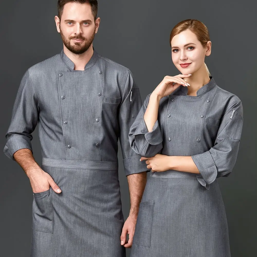Autumn Winter Chef Uniform Long Sleeve Chinese Button Kitchen Work Gear Breathable Hotel Culinary Service Apparel