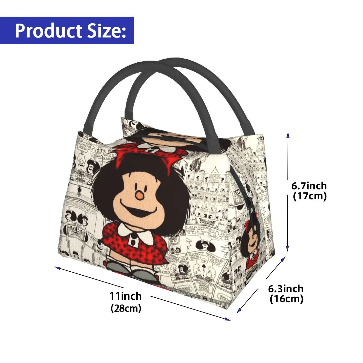 Mafalda-bolsas de almuerzo con aislamiento térmico para mujer, bolso de mano portátil para oficina, Picnic y viaje