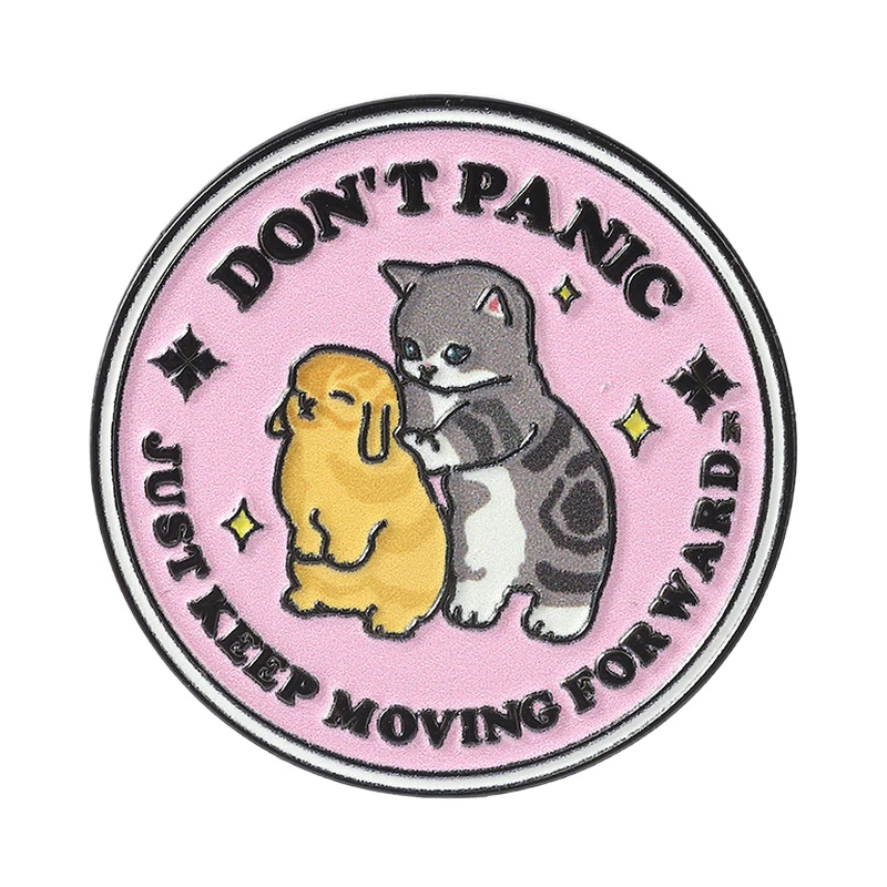 Не-паникуйте-просто-двигайтесь-вперёд-брошь-значок-с-УФ-печатью-вдохновляющая-цитата-кот-кролик-обнимающиеся-украшение-подарок-для-друзей