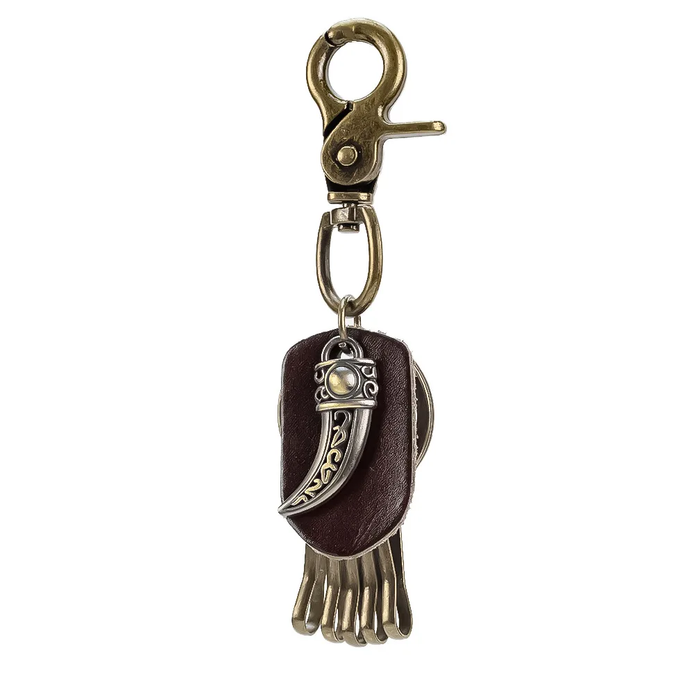 New style creative horn-shaped keychain pendant leather rope keychain spring clip waist chain alloy curved corner pendant access
