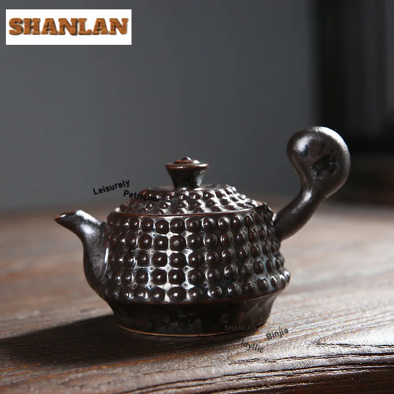 

105ml Retro Iron Rust Glaze Coarse Pottery Teapot Japanese Tea Infuser Pot Tea Soaking Kettle With Strainer Tea Services Craft